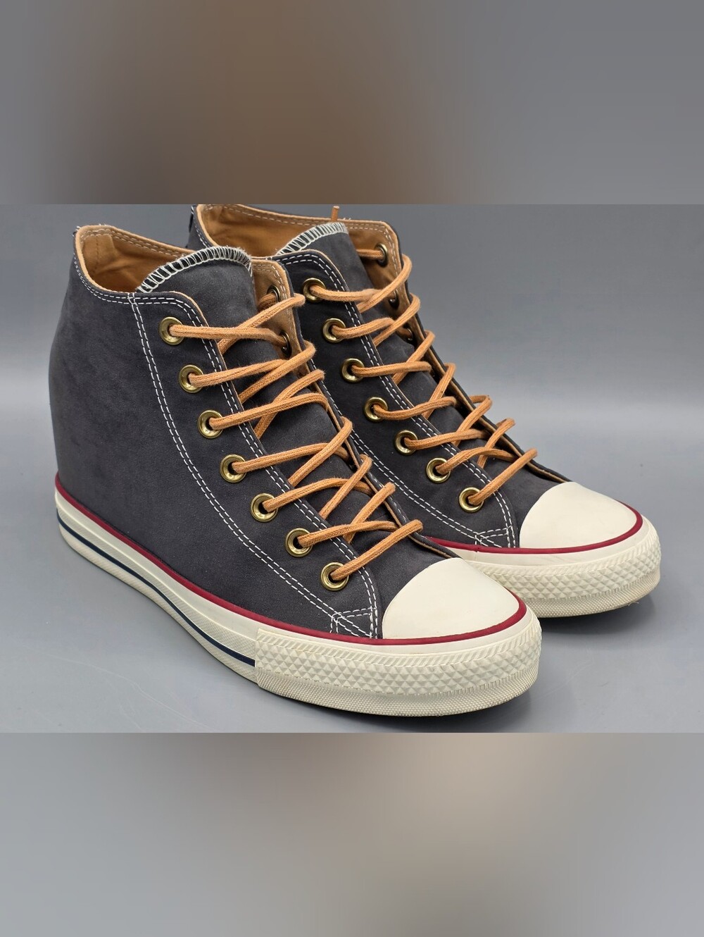 Converse Chuck Taylor Lux Mid Wedge Sneakers Gray Suede Women’s Sz 8.5